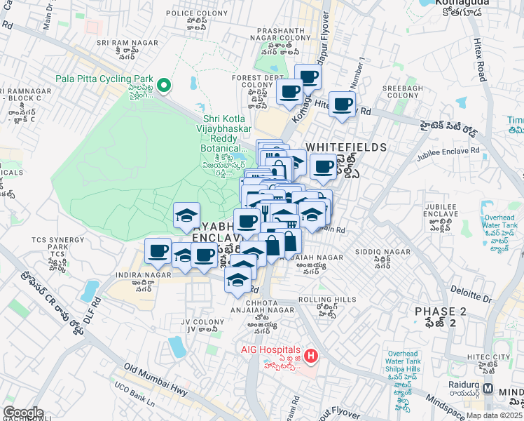 map of restaurants, bars, coffee shops, grocery stores, and more near in Hyderabad