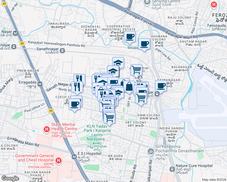 map of restaurants, bars, coffee shops, grocery stores, and more near in Hyderabad