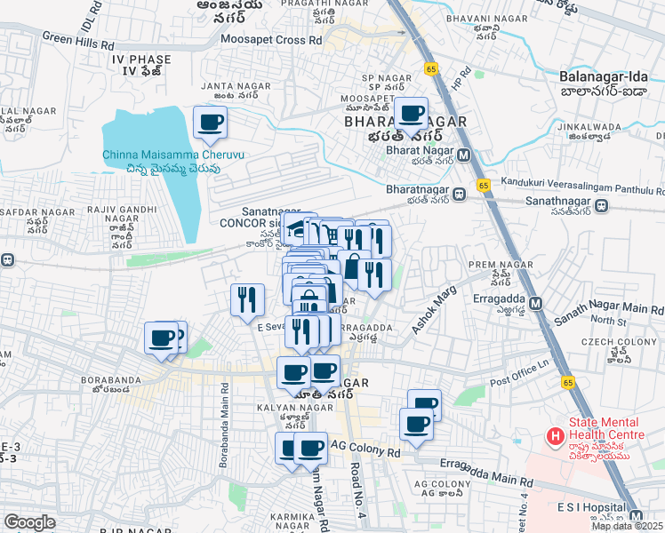 map of restaurants, bars, coffee shops, grocery stores, and more near Ag Glass Factory Road in Hyderabad
