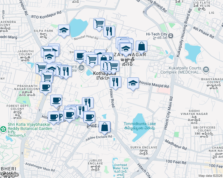 map of restaurants, bars, coffee shops, grocery stores, and more near in Hyderabad