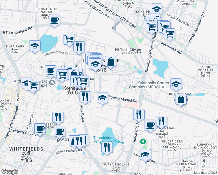 map of restaurants, bars, coffee shops, grocery stores, and more near in Hyderabad
