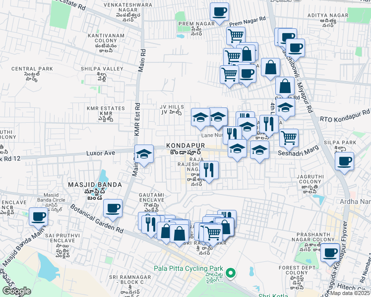 map of restaurants, bars, coffee shops, grocery stores, and more near in Kondapur
