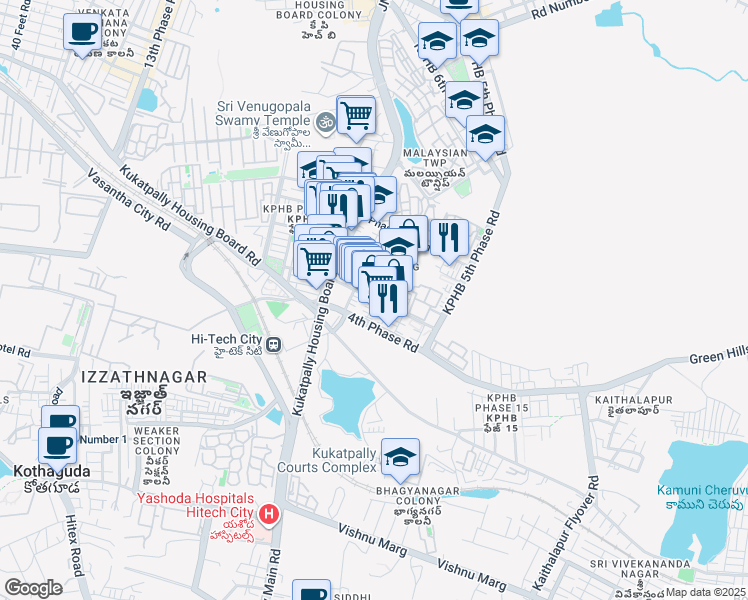 map of restaurants, bars, coffee shops, grocery stores, and more near Unnamed Rd in Hyderabad
