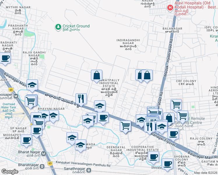 map of restaurants, bars, coffee shops, grocery stores, and more near in Hyderabad
