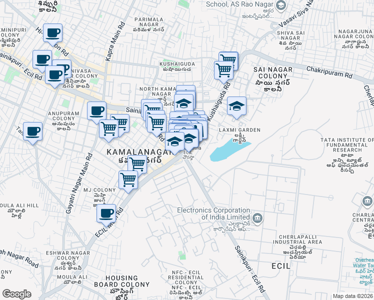 map of restaurants, bars, coffee shops, grocery stores, and more near in Secunderabad