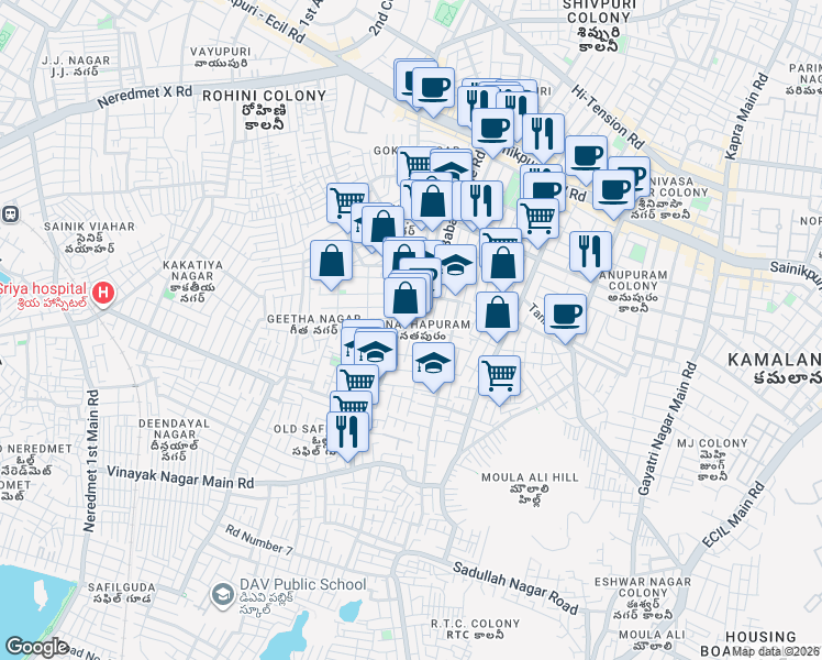 map of restaurants, bars, coffee shops, grocery stores, and more near in Secunderabad