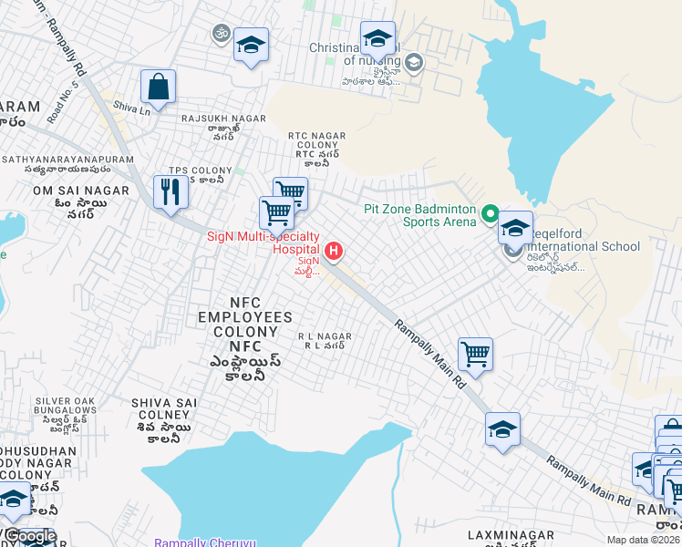 map of restaurants, bars, coffee shops, grocery stores, and more near Rampally Main Road in Secunderabad