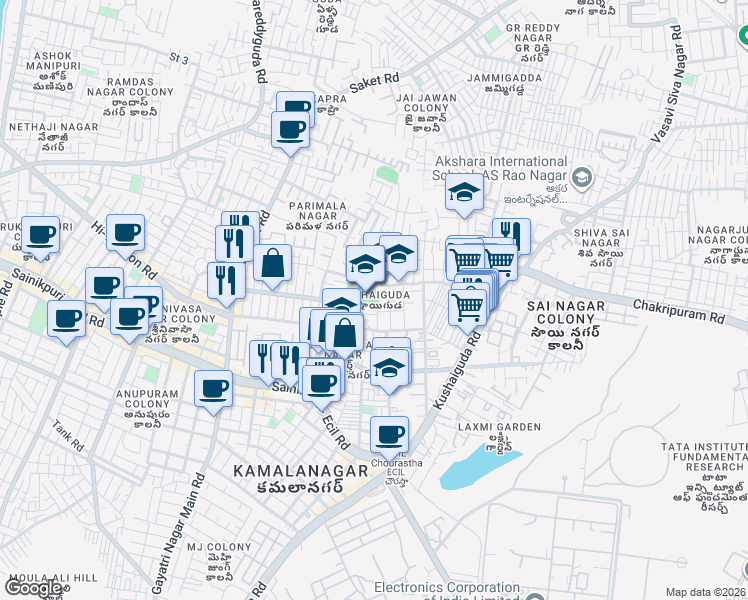 map of restaurants, bars, coffee shops, grocery stores, and more near in Secunderabad