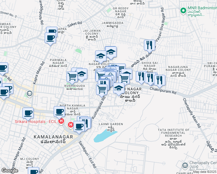 map of restaurants, bars, coffee shops, grocery stores, and more near in Secunderabad