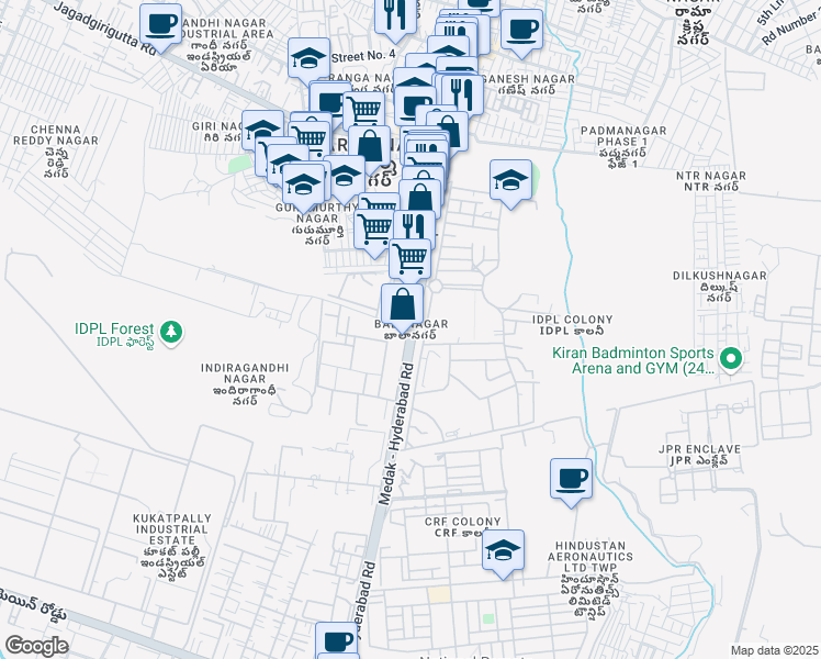 map of restaurants, bars, coffee shops, grocery stores, and more near in Hyderabad