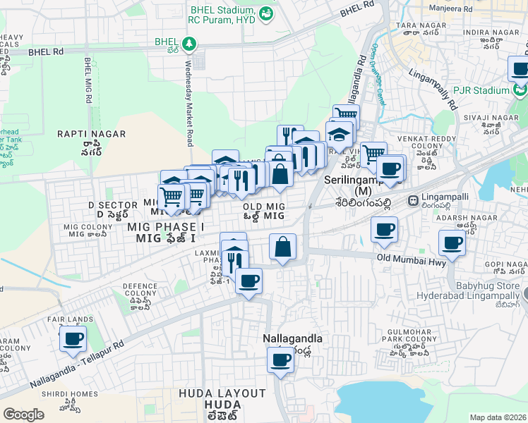 map of restaurants, bars, coffee shops, grocery stores, and more near in Hyderabad