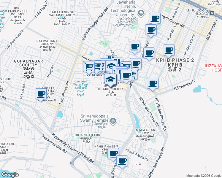 map of restaurants, bars, coffee shops, grocery stores, and more near in Hyderabad