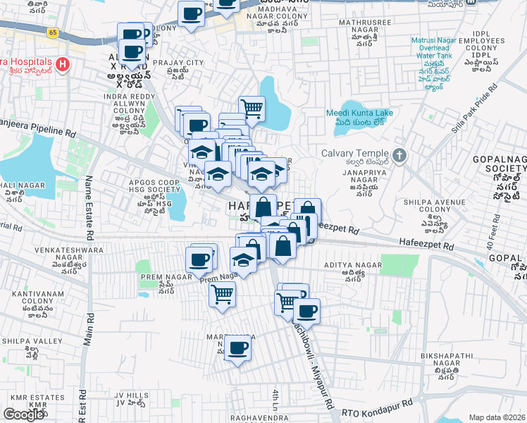 map of restaurants, bars, coffee shops, grocery stores, and more near in Hyderabad