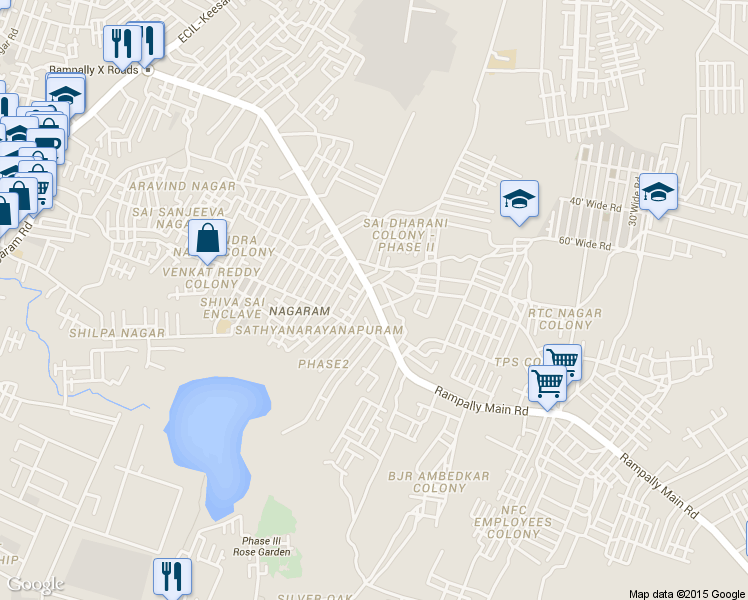 map of restaurants, bars, coffee shops, grocery stores, and more near Rampally Main Road in Secunderabad