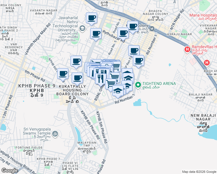 map of restaurants, bars, coffee shops, grocery stores, and more near in Hyderabad