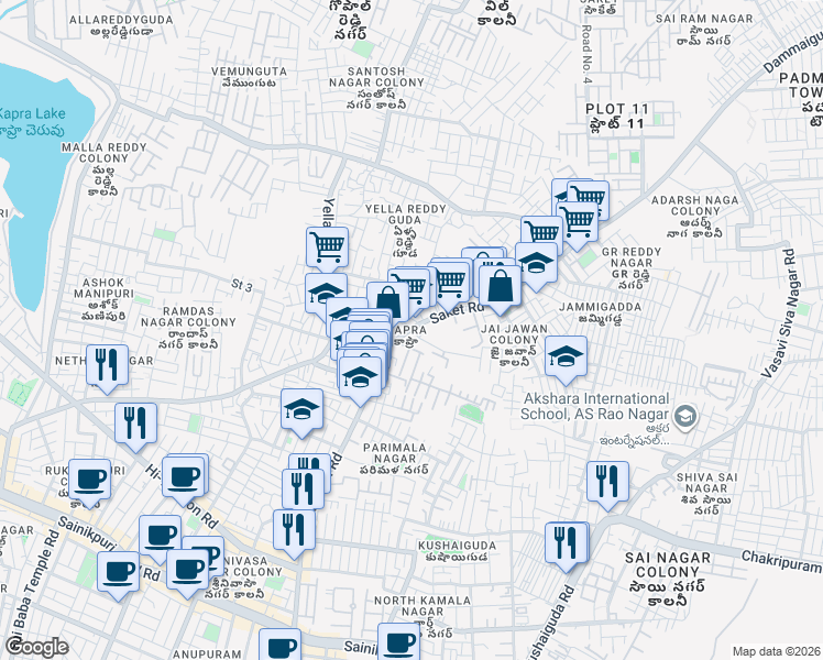 map of restaurants, bars, coffee shops, grocery stores, and more near in Secunderabad