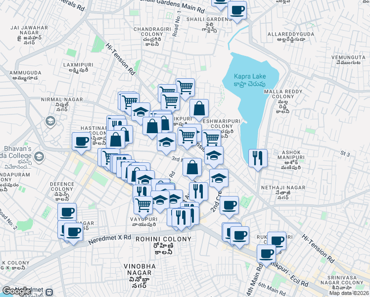 map of restaurants, bars, coffee shops, grocery stores, and more near in Secunderabad