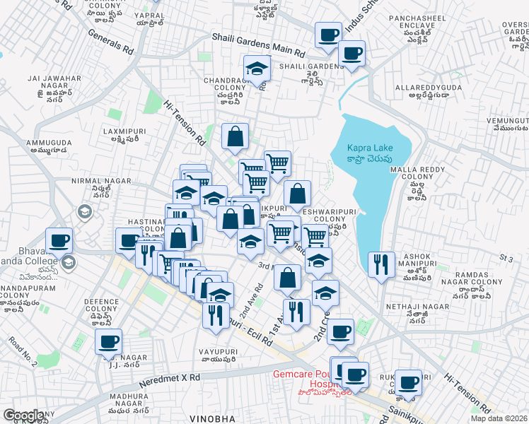 map of restaurants, bars, coffee shops, grocery stores, and more near in Secunderabad