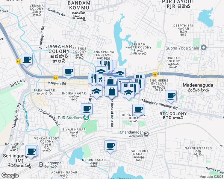 map of restaurants, bars, coffee shops, grocery stores, and more near in Hyderabad