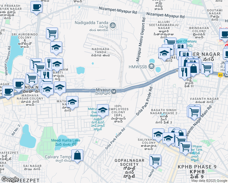 map of restaurants, bars, coffee shops, grocery stores, and more near in Miyapur
