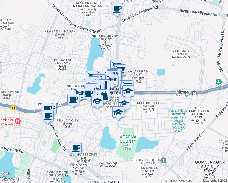 map of restaurants, bars, coffee shops, grocery stores, and more near in Hyderabad
