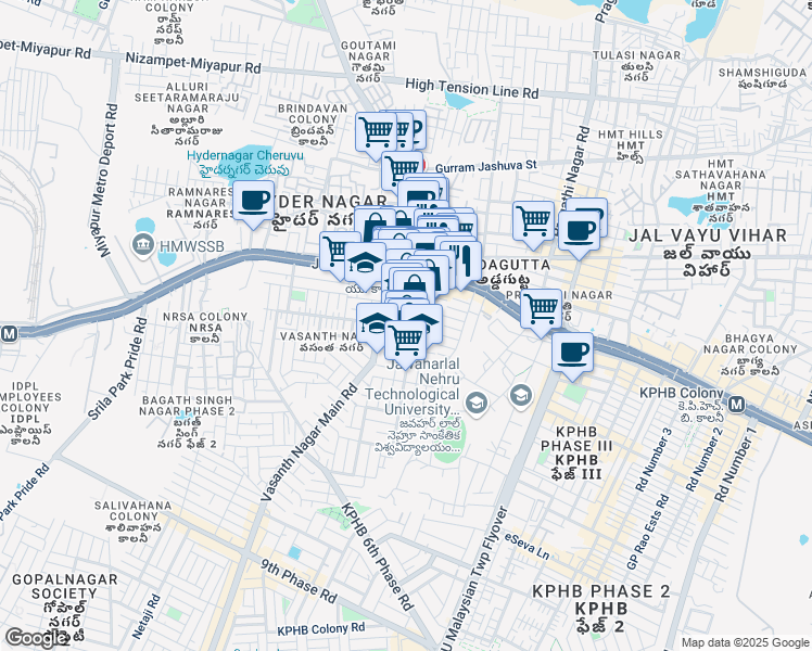 map of restaurants, bars, coffee shops, grocery stores, and more near Sardar Patel Nagar Road in Hyderabad
