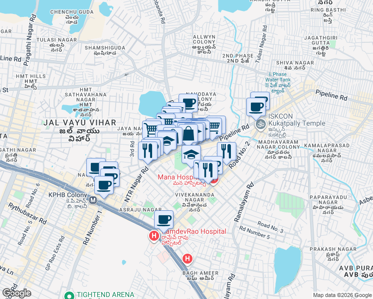 map of restaurants, bars, coffee shops, grocery stores, and more near Allwyn Colony Road in Hyderabad