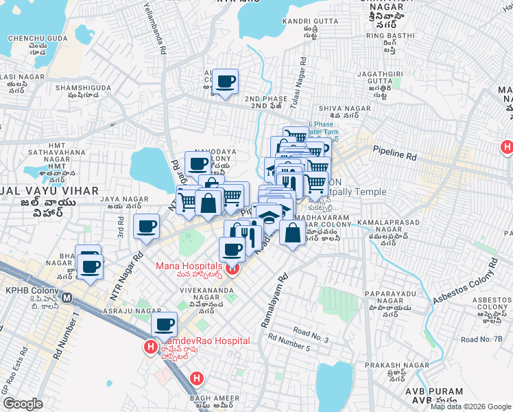 map of restaurants, bars, coffee shops, grocery stores, and more near Allwyn Colony Road in Hyderabad