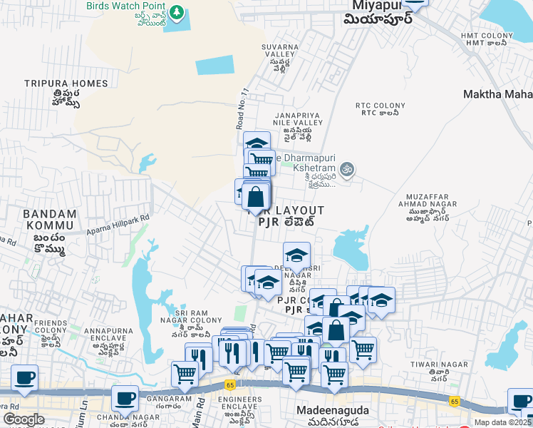 map of restaurants, bars, coffee shops, grocery stores, and more near Madhavapuri Hills in Hyderabad