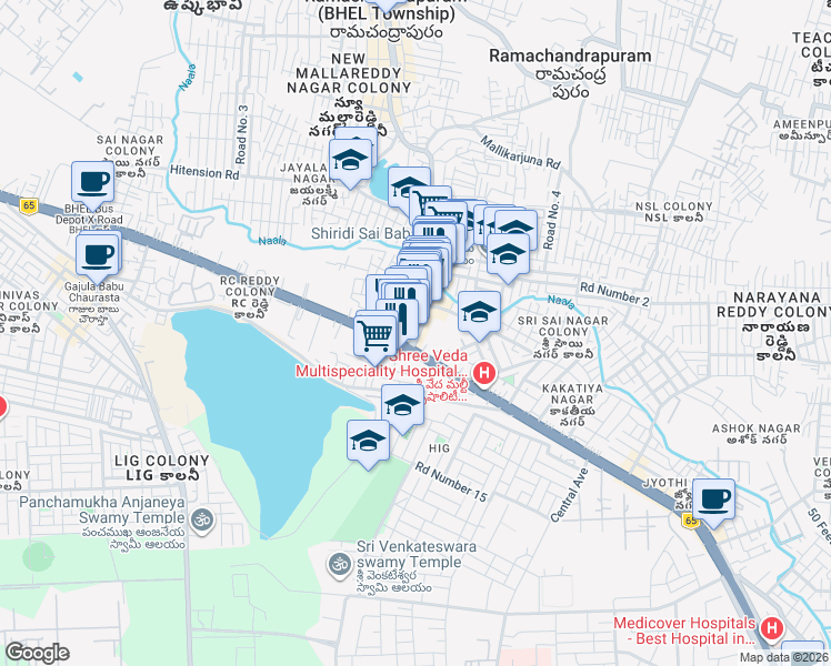 map of restaurants, bars, coffee shops, grocery stores, and more near Beeramguda Kaman Road in Hyderabad