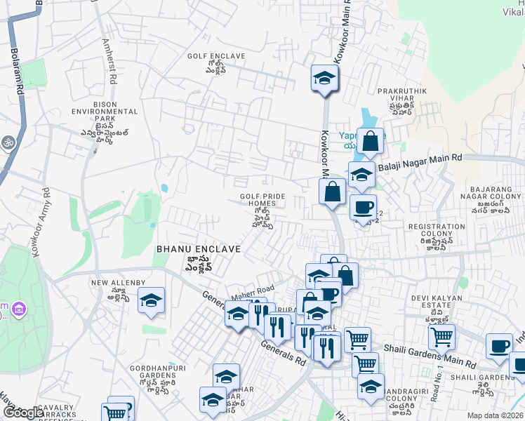 map of restaurants, bars, coffee shops, grocery stores, and more near in Secunderabad