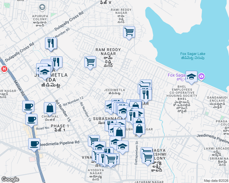 map of restaurants, bars, coffee shops, grocery stores, and more near in Hyderabad