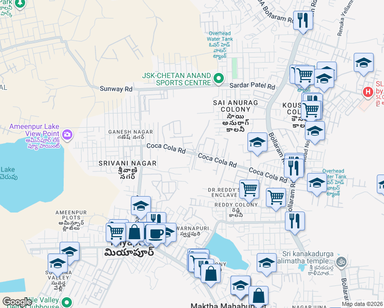 map of restaurants, bars, coffee shops, grocery stores, and more near in Hyderabad