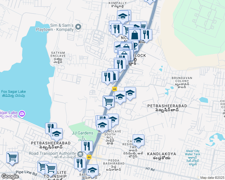 map of restaurants, bars, coffee shops, grocery stores, and more near Medchal Road in Secunderabad