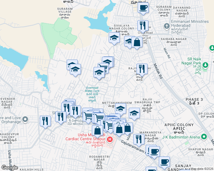 map of restaurants, bars, coffee shops, grocery stores, and more near in Hyderabad