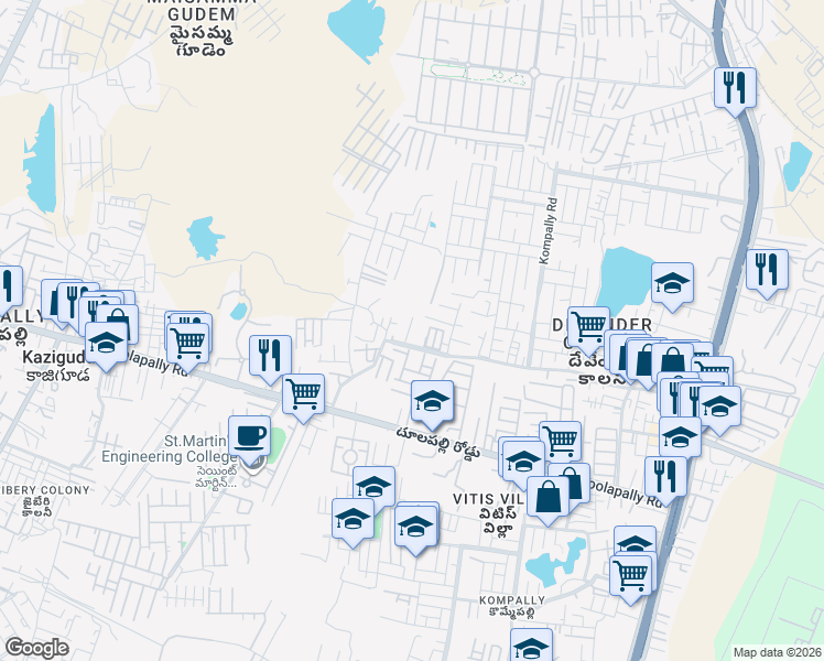 map of restaurants, bars, coffee shops, grocery stores, and more near Unnamed Road in Hyderabad