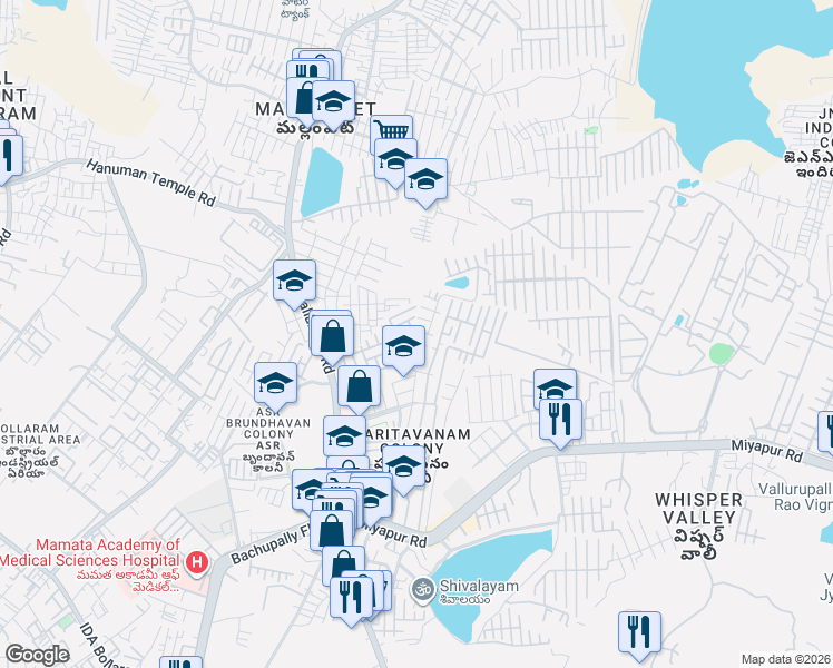 map of restaurants, bars, coffee shops, grocery stores, and more near 135 KVR Paradise Colony Road in Hyderabad