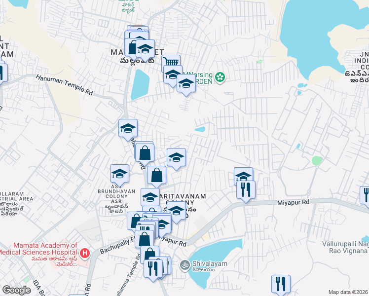 map of restaurants, bars, coffee shops, grocery stores, and more near 135 KVR Paradise Colony Road in Hyderabad