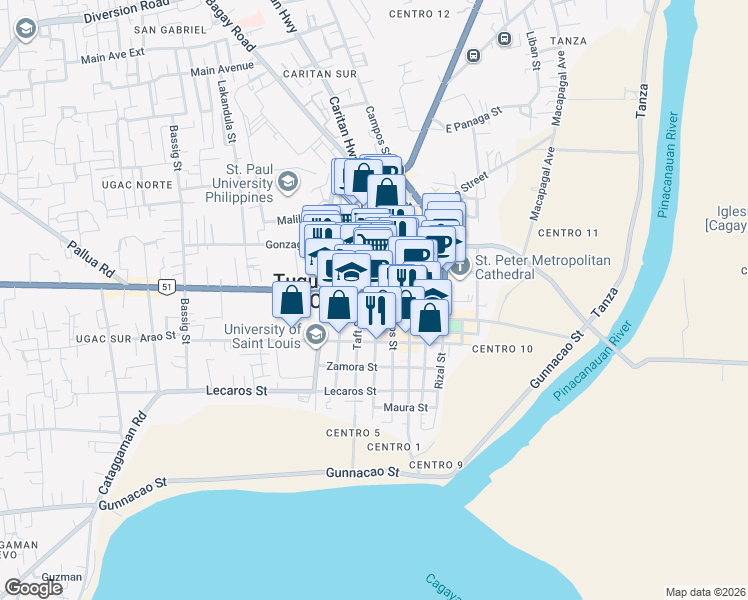 map of restaurants, bars, coffee shops, grocery stores, and more near 10 Taft Street in Tuguegarao City