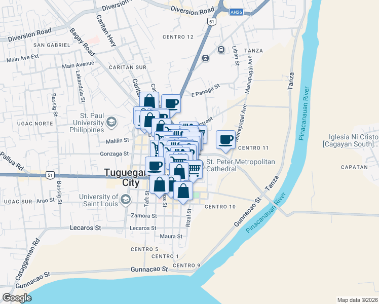 map of restaurants, bars, coffee shops, grocery stores, and more near 67 Rizal Street in Tuguegarao City