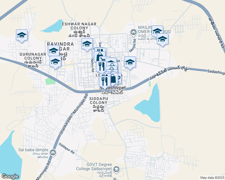 map of restaurants, bars, coffee shops, grocery stores, and more near in Sadashivpet