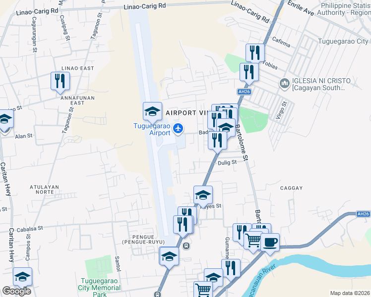 map of restaurants, bars, coffee shops, grocery stores, and more near Badaje Street in Tuguegarao City