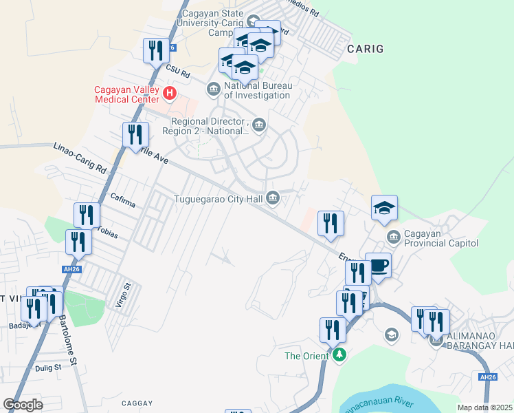 map of restaurants, bars, coffee shops, grocery stores, and more near Enrile Avenue in Tuguegarao City