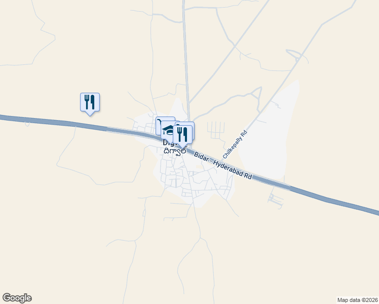 map of restaurants, bars, coffee shops, grocery stores, and more near Pune - Machilipatnam Highway in Digwal