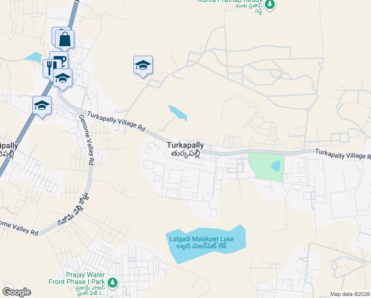 map of restaurants, bars, coffee shops, grocery stores, and more near in Turkapally