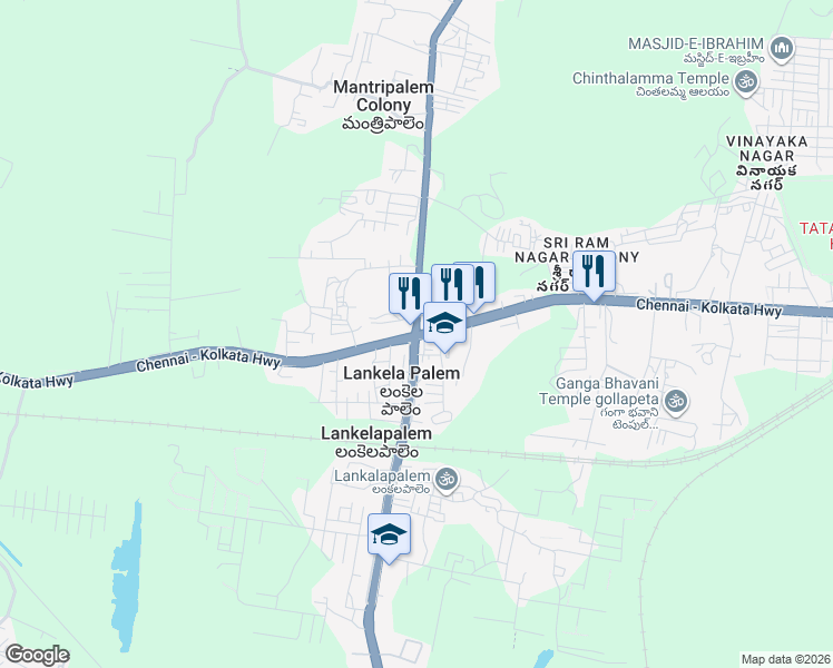 map of restaurants, bars, coffee shops, grocery stores, and more near Asian Highway 45 in Lankela Palem