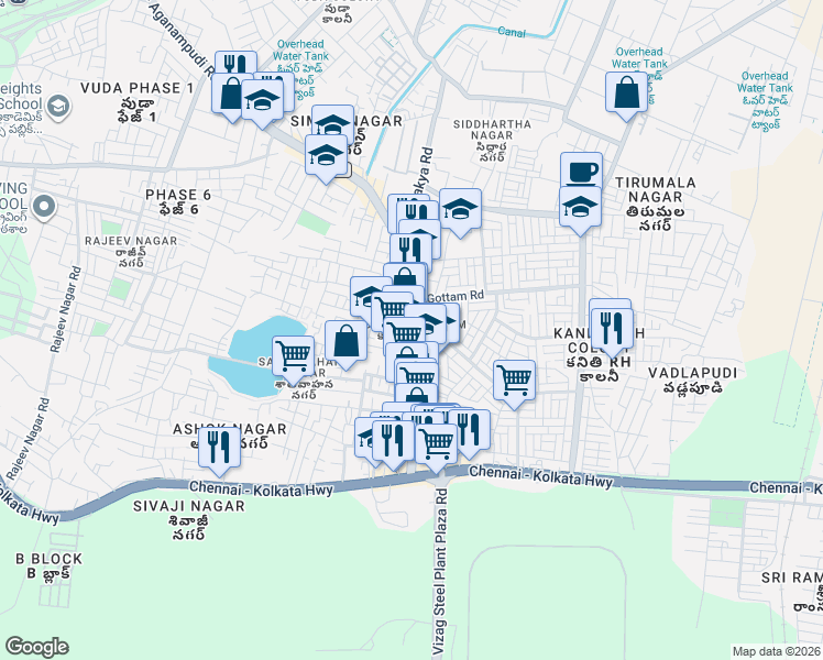 map of restaurants, bars, coffee shops, grocery stores, and more near in Visakhapatnam