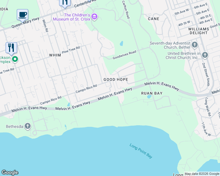 map of restaurants, bars, coffee shops, grocery stores, and more near 125 Route 701 in Frederiksted