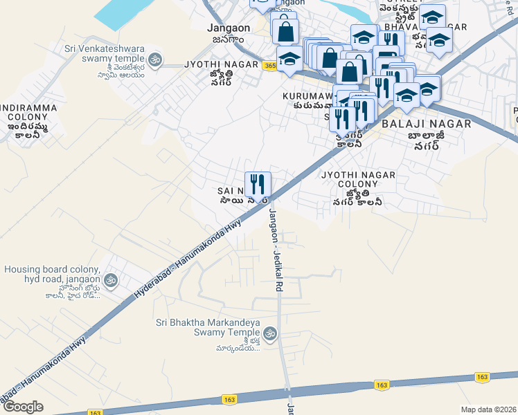 map of restaurants, bars, coffee shops, grocery stores, and more near Hyderabad - Warangal - Bhopalpatnam Highway in Jangaon