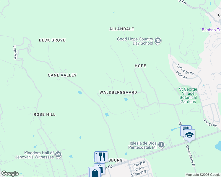 map of restaurants, bars, coffee shops, grocery stores, and more near Unnamed Road in Frederiksted